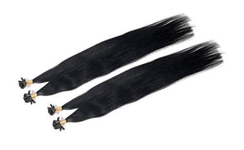Extensions de vrais cheveux ondulés de 70 cm noirs avec pose à chaud pour soudure de 100 mèches 1g
