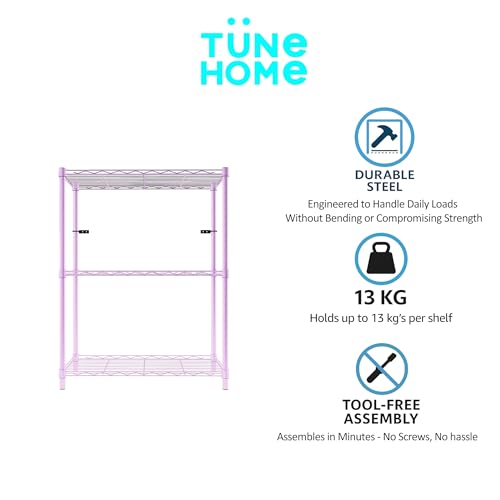 Image of 3-Shelves Wheels Heavy Duty Steel Storage Rack | Multipurpose Shelving Unit for Kitchen, Home & Utility | Pink, 3 Shelves Wheels