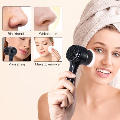 Yebeauty Gesichtsreinigungsbürste, Doppelseitiger Silikon-Gesichtsschrubber, Weiche Bambuskohlefaser-Peeling-Gesichtswaschbürste, Zum Massieren, Schminke-Entfernung, Schwarz