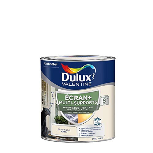 Dulux Valentine ECRAN+ MULTI-SUPPORTS EXTERIEURE - Peinture en Phase Aqueuse pour l'Éxtérieur et l 'Intérieur - Satin Blanc Cassé 0,5 L