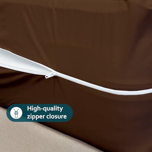 Image of Zipper Closure Style Mattress Protector Single Size 100% Waterproof Six-Sided Mattress Encasement for Bed 48x75 Inch Fit On 6 Inch 4X6.3 Feet Chocolate