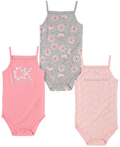 Calvin Klein Baby Girls' 3 Pieces Pack Bodysuits, Pink/Grey, 0-3 Months