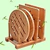 Bamboo Trivet Kitchen Bamboo Hot Pads Trivet Natural Bamboo Trivet Mat Set for Hot DishesPotBowlTeapotHot Pot Holders 2 Square 2 Roundness 1 Storage Rack
