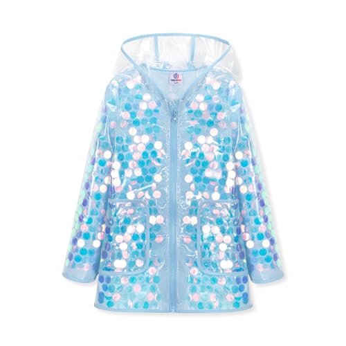Image of WELAKEN Girls Sequin Raincoat Waterproof Reusable Hooded Outwear Rain Jacket with Lining