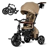 Qplay Triciclo Evolutivo COMFO MAX 6 en 1 Negro | Triciclo Bebe 1 Año Plegable de Aluminio con Asiento 360º, Reclinable y Capota – para Bebés de 10 a 72 Meses (Beige)