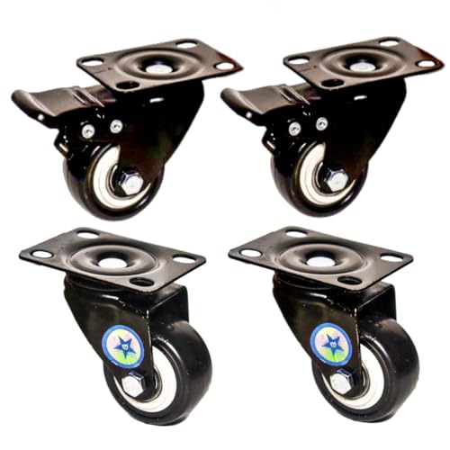 Image of 1.5 inch Heavy Duty Caster Wheels Set of 4 with 2 Brake & 2 Fixed Wheels | Furniture Trolley, Silent PU 360 Swivel Caster wheel for Cabinets, Workbench, Cart, Rack & Industrial Equipment