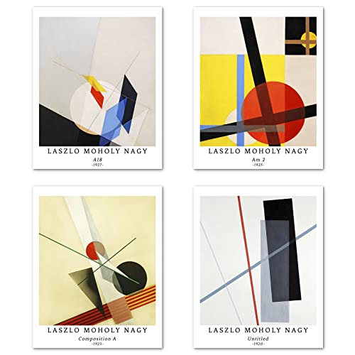 Berkin Arts Wall Art Unframed Prints Giclee Art Paper Set of 4, 11x14 inch Abstract Geometric Artwork, Kitchen Decoration Illustrations lineism Theme Modern Laszlo Moholy Nagy Poster