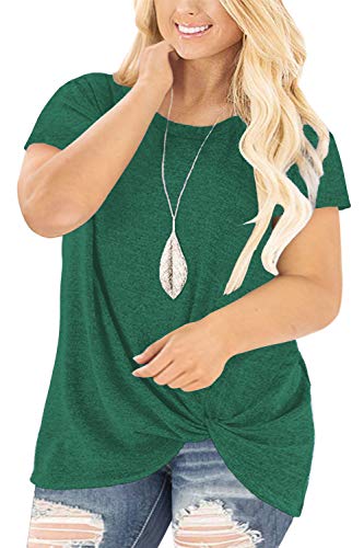 DOLNINE Womans Plus Size Tunic Shirt Knotted Blouse Crewneck Short Sleeve Tees Green-18W