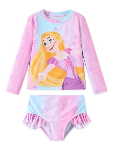 Image of Disney Frozen Elsa Stitch Marvel Toddler Girl Two Piece Long Sleeve UPF50+ Swimsuit Rashguard Sets Bathing Suit