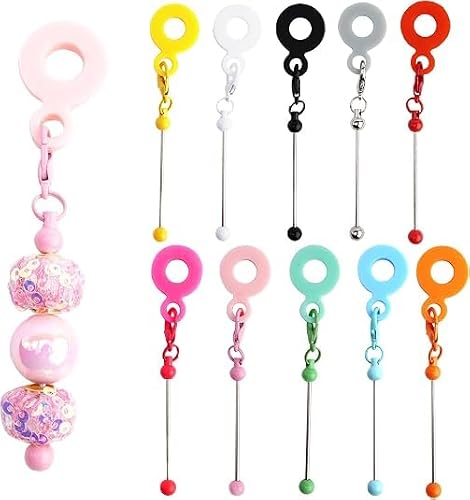 SAKINU10 pcs Straw Charm Making Kit, Reusable Metal Beading Pin with Silicone Ring, Tumbler Straw Accessory for Custom Beaded Straw Pendant