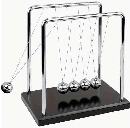 Newton's Cradle Desk Toy Miniature, Classic Newton's Cradle Balance Pendulum with Swinging Metal Balls