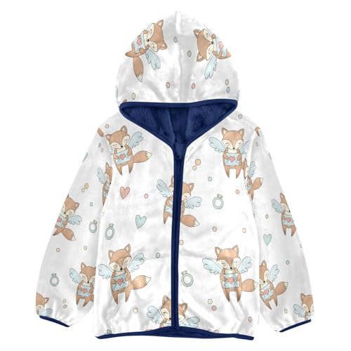 Cute Foxes with Wings Toddler Fleece Jacket Girl Boys Hooded Fleece Jacket Coat Warm Outwear Zip-up 3-10T