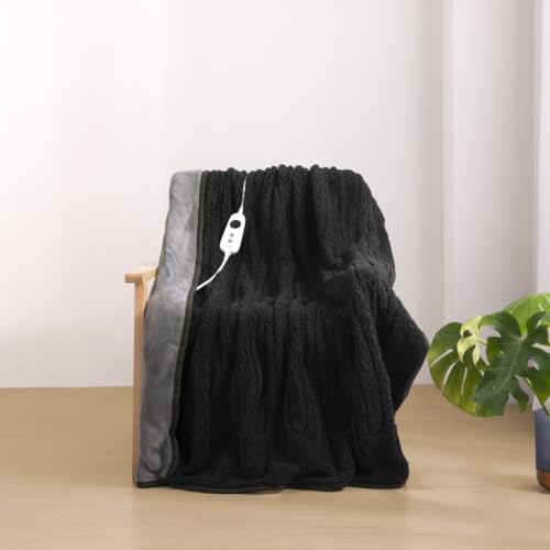 Dreamaker Reversible Sherpa & Coral Fleece Electric Heated Throw Blanket 160x120cm Energy Efficient Heating Rug Snuggle Overheat Protection 9 Heat Settings Detachable Controller - Charcoal & Silver