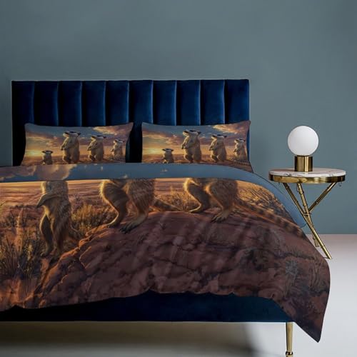 Ropa de cama de suricato para niños con dos fundas de almohada de 80x80 cm 8