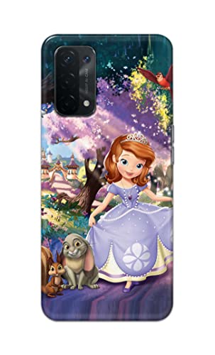 Image of PRINTFIDAA Cartoon Little Girl with Crown and Pet Animals Printed Designer Hard Case for Oppo A54 5G / A74 5G (6.5 inch) Back Cover -(e) RPM1008