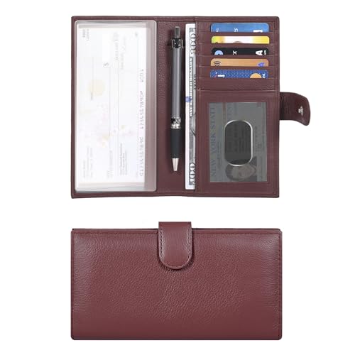 Image of Oak Leathers Checkbook Cover Slim Minimalist For Men with RFID Blocking Credit Card Holder Wallet (Hazel)