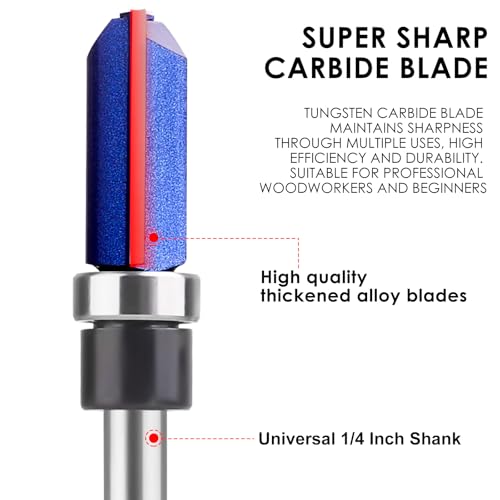 BAIDETS Pattern Flush Trim Router Bits 1/4 Shank, Bottom Bearing Pattern Router bit Set, Cutting Diameter: 1/2\", Cutting Height Respectively 1/2\", 3/4\", 1\", 1-1/2\" for Home DIY and Woodworking - Thumbnail 3