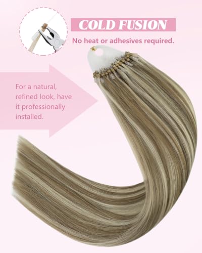 Image of YoungSee Microlink Hair Extensions Brown Micro Bead Hair Extensions Real Human Hair Highlight Brown with Blonde Micro Ring Hair Extension Human Hair 20In Invisible Bead Hair Extension 50s 57g