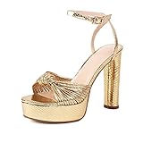 Goolita Bow Metallic Platform Heels for Women Chunky Buckle Ankle Strap Heeled Sandals Sexy Snakeskin Comfortable Party Bridal Shoes