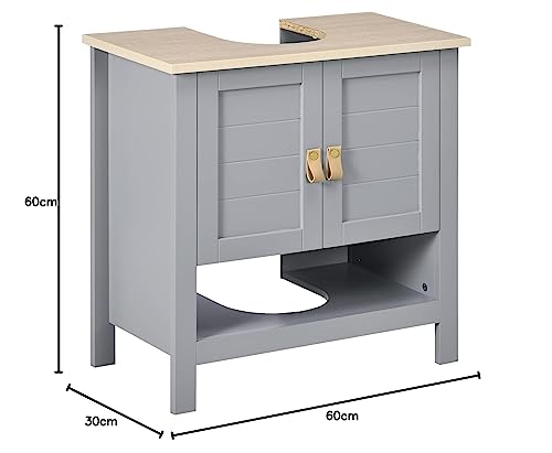 Miniatura 3 de Kleankin Armario Para Debajo De Lavabo Compacto Con 2 Puertas Y Estante Interior Ajustable Mueble Auxiliar De Almacenamiento Para Baño 60x30x60 Cm Gris