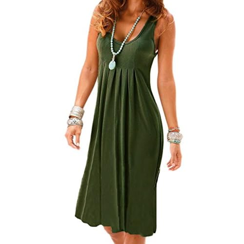 AELSON Womens Summer Casual Sleeveless Mini Printed Vest Dresses Small Y-green