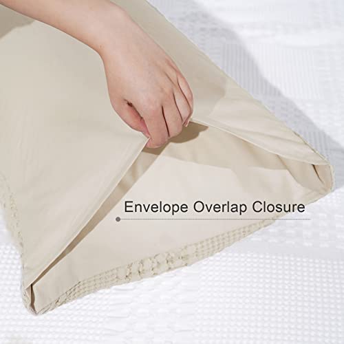 Phf 100% Cotton Waffle Pillowcases Standard Size, 2 Pack Soft Breathable Skin-Friendly Pillow Sham,Decorative Waffle Weave Pillow Case Covers, 20" X 26", No Filling, Linen/Light Khaki #TOP4