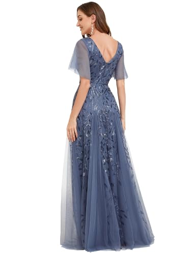 Image of Ever-Pretty Women's Sequin Formal Dresses Evening Gown Sparkly V-Neck Short Sleeve Floor Length Mother of The Bride Dress 736