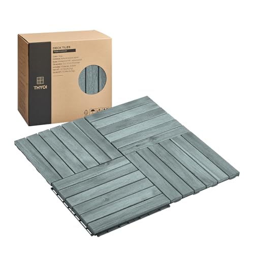THYOI Premium Deck Tiles, 10 Pcs Patio Flooring - Grey - Striped Pattern
