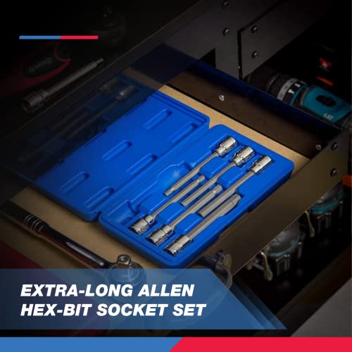 Neiko 10077A 3/8” Drive Metric Extra Long Allen Hex Bit Socket Set | 10 Pieces | Sizes 3Mm – 10Mm | Shaft Length 6” | Premium S2 Steel Bits | Heavy Duty Cr-V Sockets | Exceeds Ansi Standards #TOP4