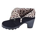 MEESLGOO Womens Sexy Zip Boots Round Toe Lace Up Ankle Buckle Chunky Platform Knight Boots Autumn Winter Shoes(Black,US 9