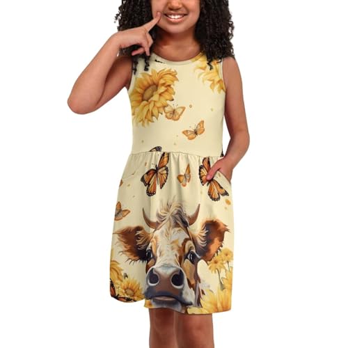 Coloranimal Girls Round Neck Casual Swing Skater Mini Dress with Pocket Sleepwear for 2-10 Year3