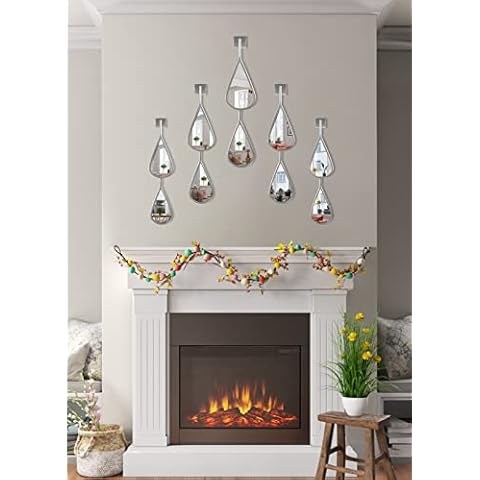 OUSHUAI SilverTeardrop Mirror Set,5pcs Drop Shape Wall Mirror,Silver Tear Drop Mirror for Living Room,Entryway,Hallway,Stairway,Fireplace 5-Pack Cover