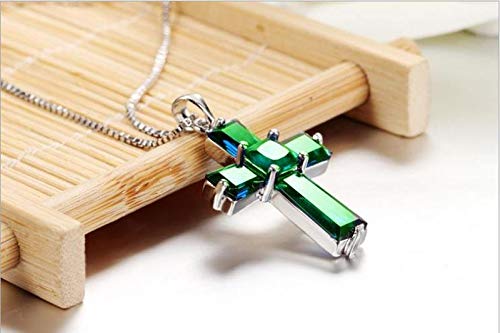 Collier en argent pour filles résistant et pendentif croix verte - 4