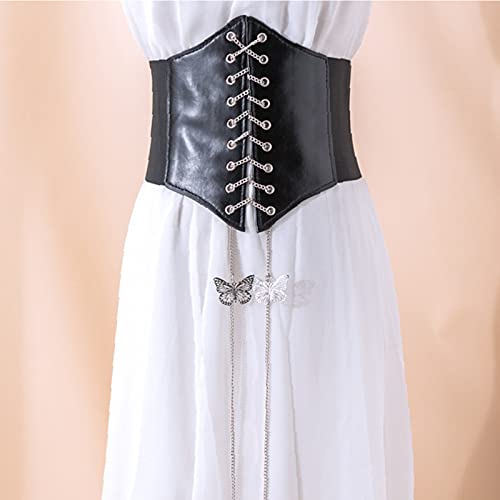 Sunlucky Women's Bustier Steampunk Underbust Lace Up Corset - Women's Chain Lace Up Tie Back Bustier Corset Cincher Wide Belt (Black), 2021-09-07-002 #TOP2