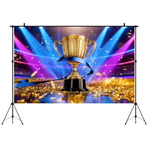 HANYING Golden Champion Trophy Photography Backdrop,7x5ft Winner Victory Spotlight Photo Backdround, Esports Sports Events Party Decor, Birthday Booth Banner,Portrait Studio Props,HYLC074 by HANYING - Used condition - Image 3