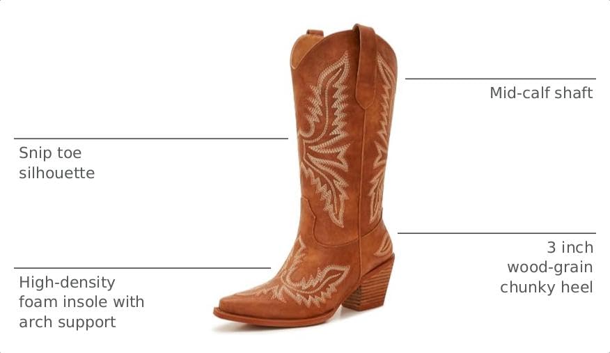 Image of Cowboy Boots for Women - Embroidered Western Cowgirl Boots with Fashion Snip Toe, 1.75-Inch Low Block Heel and All-Day Comfort Fit