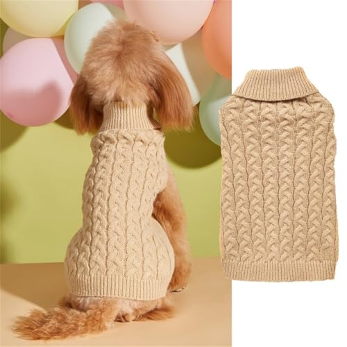 FANSU Pullover für kleine Hunde, weicher Rollkragen, dick, gestrickt, für Welpen, einfarbig, für kleine, mittelgroße und große Hunde und Katzen, warmes Haustier-Weihnachts-Winter-Outfit (XS, Khaki)