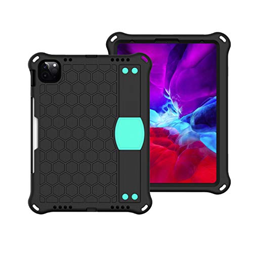 Coque iPad Pro 11 et Air 4 antichoc noire et aqua avec support et bandoulière