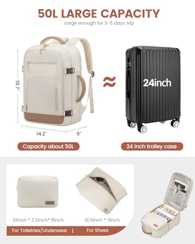 Image of LOVEVOOK 50L Large Travel Backpack for Women Flight Approved, Carry on Backpack for Airplanes, Personal Item Travel Bag, Waterproof 18 Inch Laptop Backpack, Business Weekender Overnight Daypack, 4Pcs