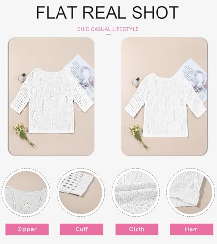 Image of EVALESS Womens Crochet Hollow Out Knit Tops Half Sleeve Spring Summer Sweaters Beach Cover Ups for Women Trendy 2026