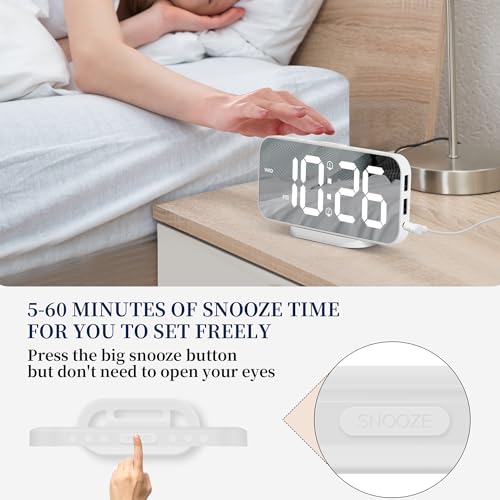 Slim Digital Alarm Clock with 6.7"LED Mirror Surface Display,White - Image 3