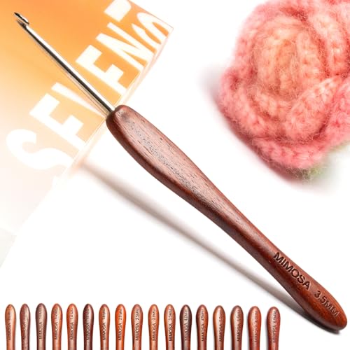 Image of SEVENSUN Crochet Hook 3.5mm - Handmade Ergonomic Crochet Hook - Stainless Steel Wood Handle Crochet Hook - Dreadlock Crochet Hooks Needle Crochet Accessories Crochet Hooks for Arthritic Hands, Red