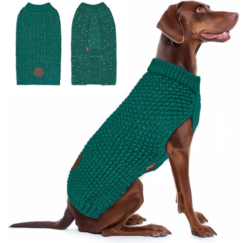 Image of KYEESE Reflective Yarn Dog Sweater for Large Dogs Thick Knit Pullover | Reflective for Visibility, Leash Hole for Walk, Stretchy Fit, Lightweight & Warm, Gentle on Sensitive Skin, Winter Daily Wear