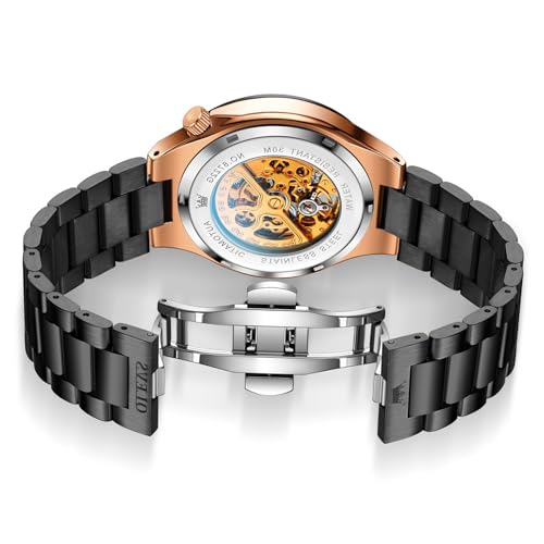 Image of OLEVS Automatic Watches for Men Self Winding Tourbillon 43MM Large Dial Skeleton Mechanical Stainless Steel Waterproof Luminous Dress Silver Watch