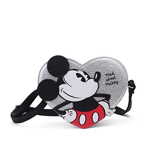 Disney, Mad About Mickey - Bolso Bandolera en Forma de corazón, Cremallera superior, Color Gris Metálico, Resistente y Duradero, Dim 16 x 16 x 6,5 cm