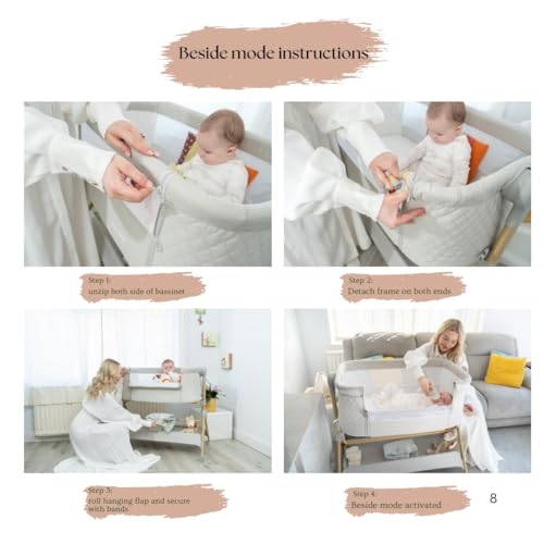 3 in 1 Baby Bassinet with Wheels, Portable Bedside Sleeper for Baby 3 Adjustable Heights & Foam Mattress, Bedside Crib for Newborns & Infants with Storage Basket, Carry Bag Included