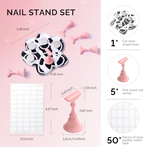 Image of MelodySusie Update Nail Stand for Press Ons, Cute Cat Claw Magnetic Base for Painting Display Holder with Reusable Double-Sided Tape for Home DIY Salon Supplies, Spotted