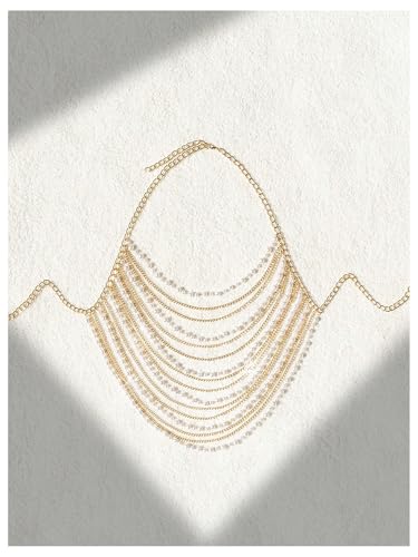 GORGLITTER Women's Summer Pearl Chain Backless Halter Swimsuit Cover Up for Beach3