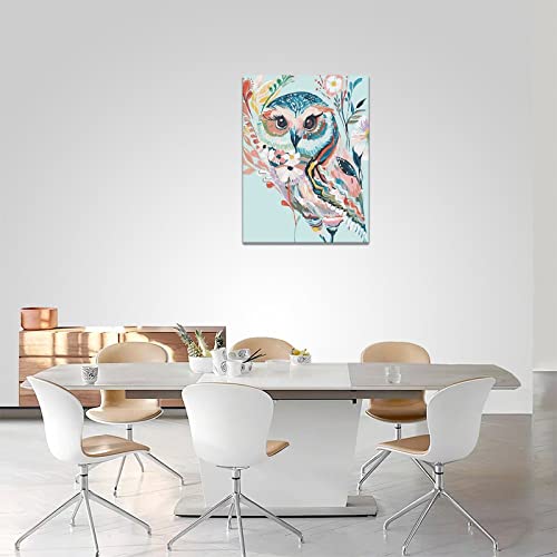 Owl Wall Art Colorful Abstract Owl Pictures Canvas Print Paintings Home Artwork Framed For Office Bedroom Bathroom Framed 12X16 Inch #TOP4