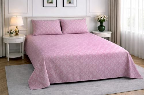 Image of Skyla Bedsheet for Double Bed| King Size 400 TC Cotton| 108 * 108 Inch Bedsheet|King Size Bedsheet with 2 Pillow Covers(Pink Ferm)